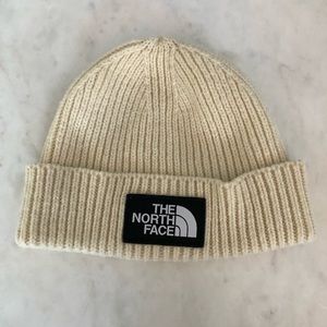 Cream Knit North Face Beanie Hat